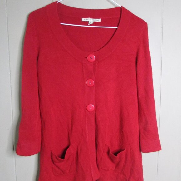Carolyn Taylor Cardigan Sweater S 3/4 Sleeve Pockets Big Buttons Red - Picture 4 of 12